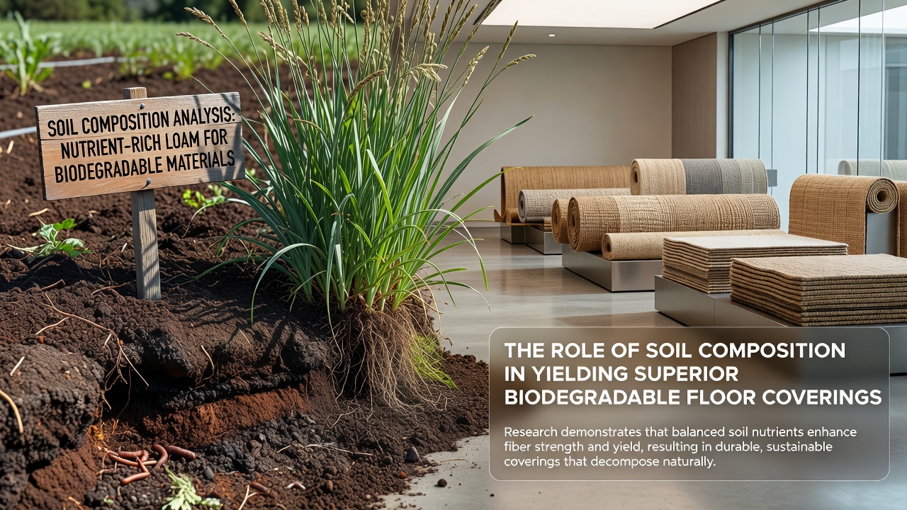 Rows of fiber crops growing in varied soil types prepared for biodegradable flooring production